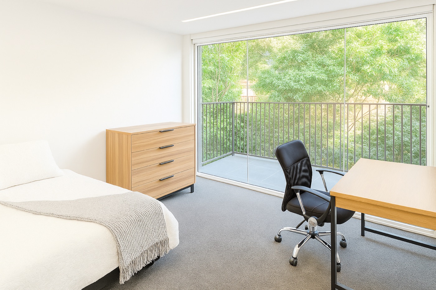 Large room with its own private balcony and leafy outlook